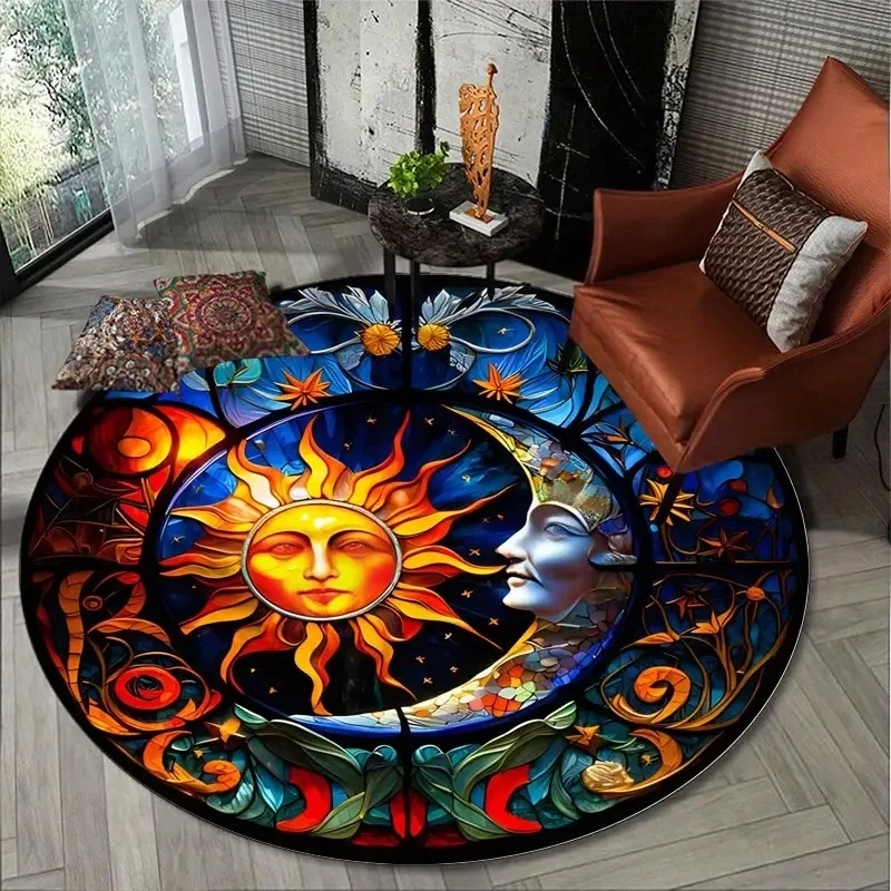 Commercial Glass Printing - Alfombra Redonda Mística Sol y Luna,