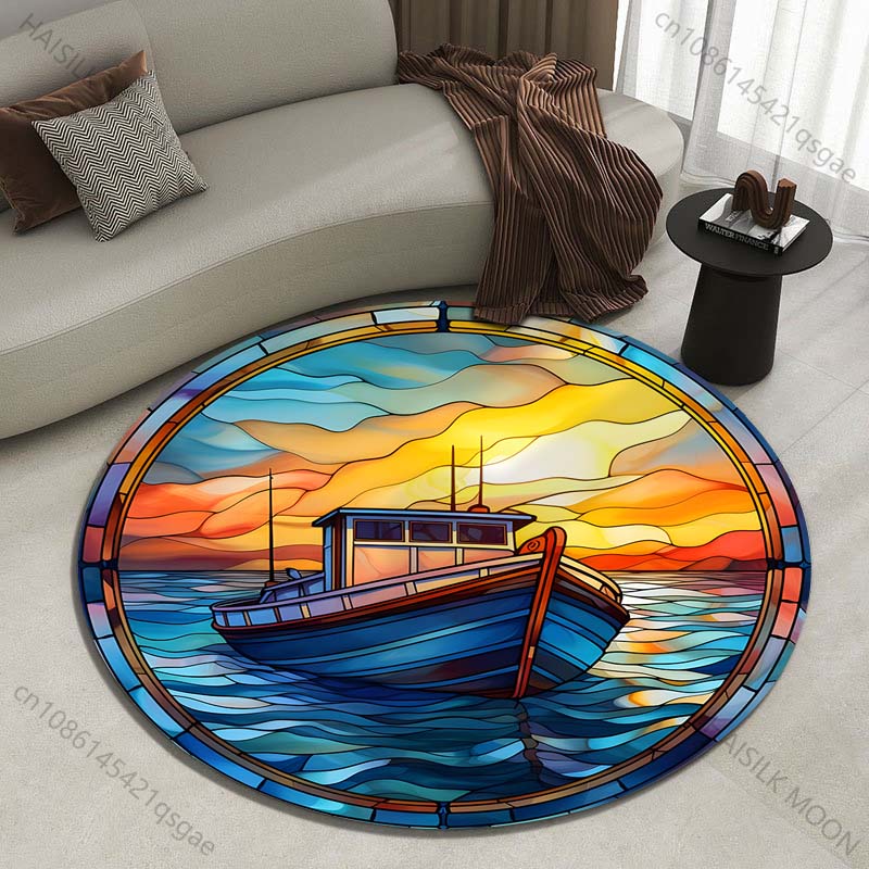 Commercial Glass Printing - Alfombra redonda con estampado de barco