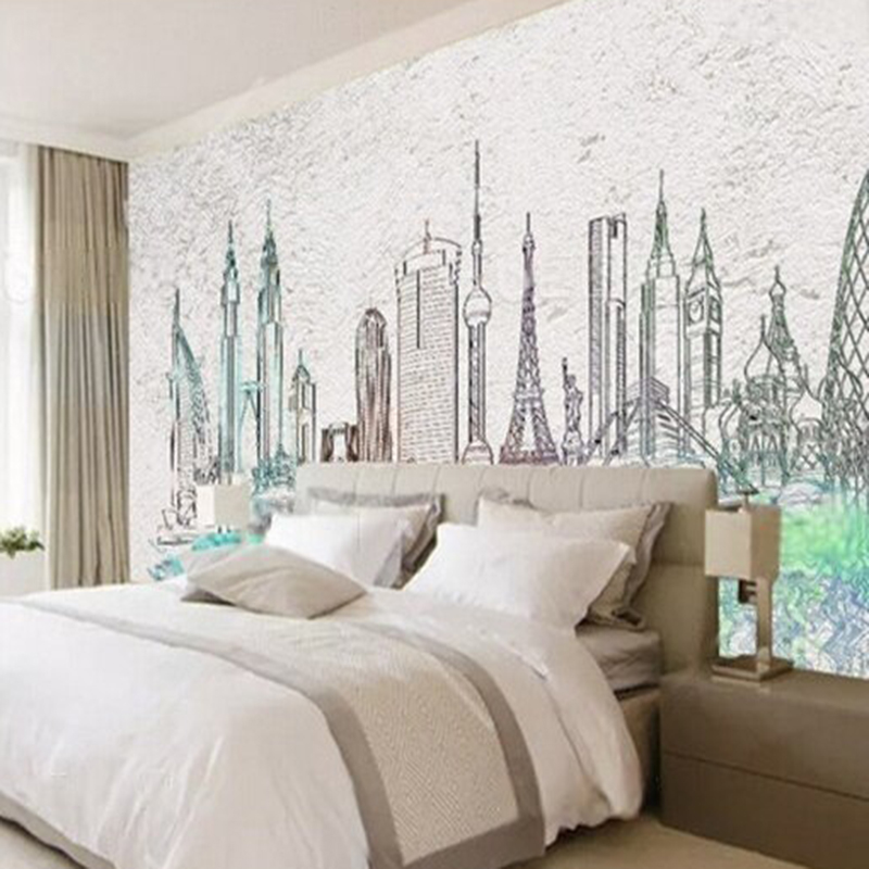 Siluetas de ciudad de acuarela - Commercial Wallpaper Printing reseña y precio