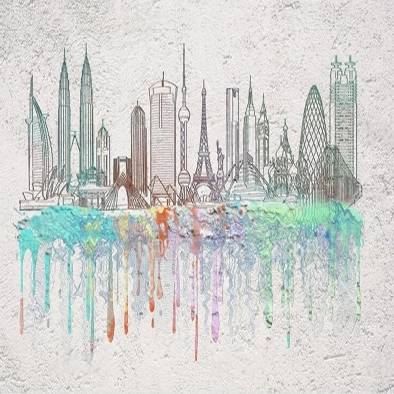 Siluetas de ciudad de acuarela - Commercial Wallpaper Printing reseña y precio